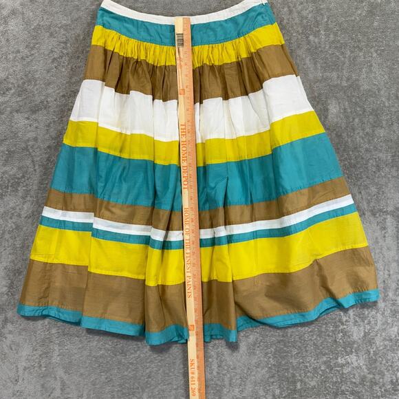 Grace Elements Pleated Striped Skirt Women's 8 100% Cotton Lined Side Zip Light - Picture 3 of 7